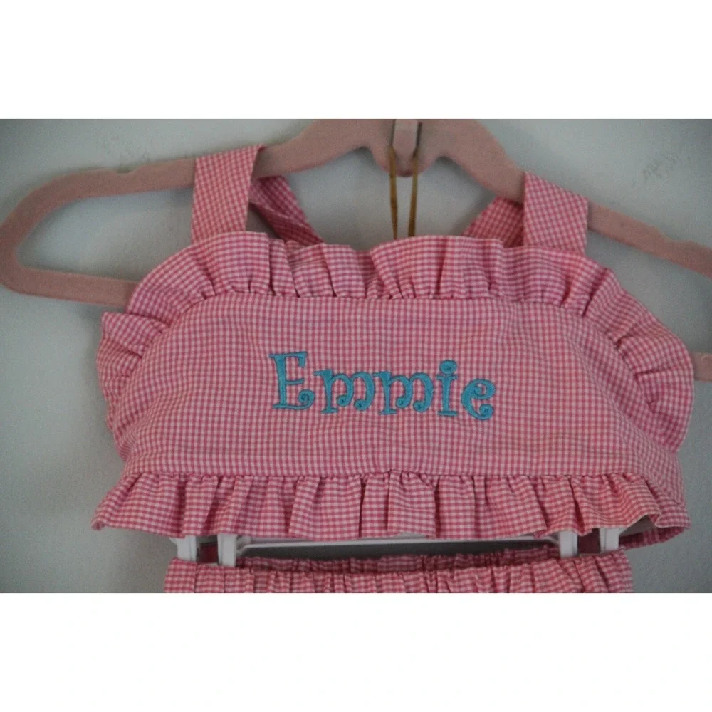 This and That Baby Girls 12M Top & Bottom 2 pc Set Pink White Gingham Emmie #43